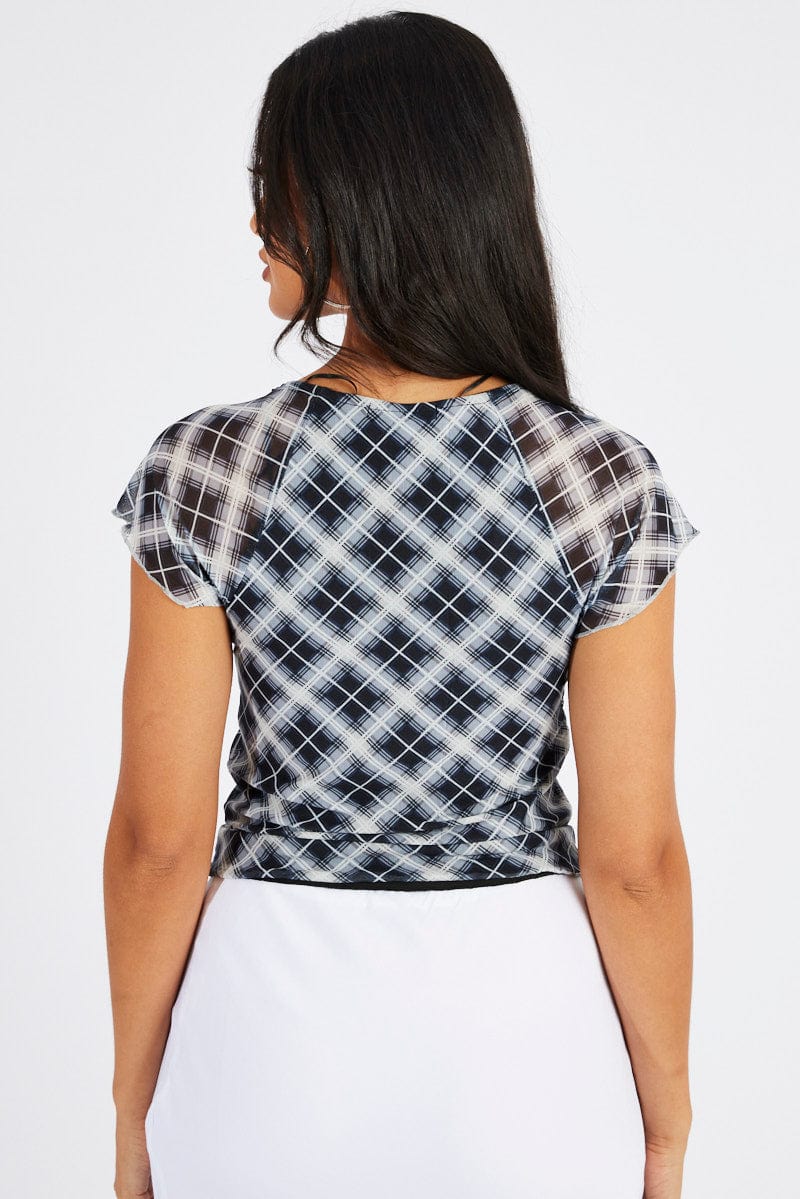 Multi Check Mesh Top Short Sleeve