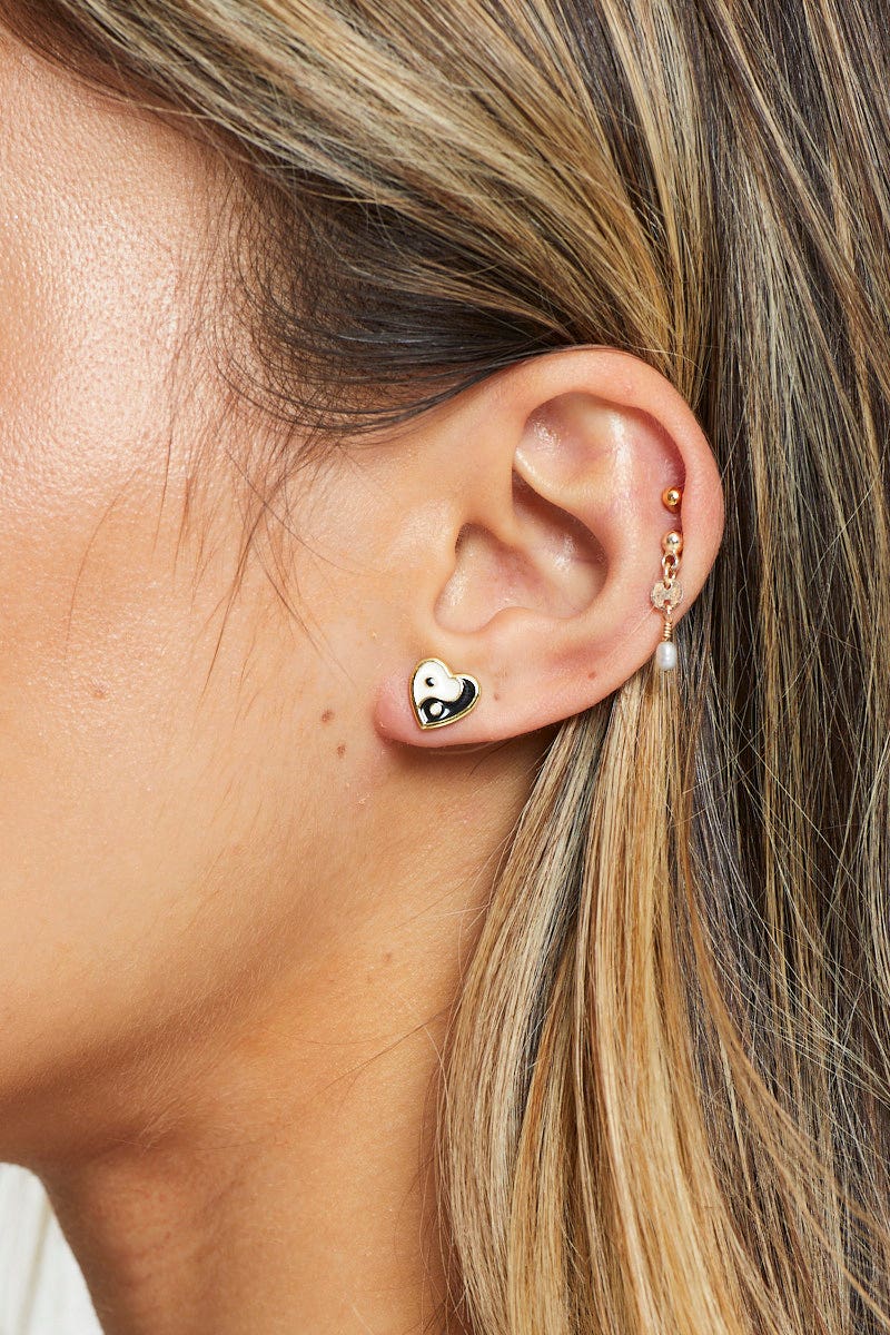 Gold Yin Yang Heart Earrings