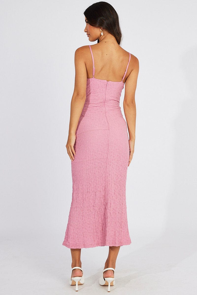 Pink Bodycon Dress Strappy Textured Fabric