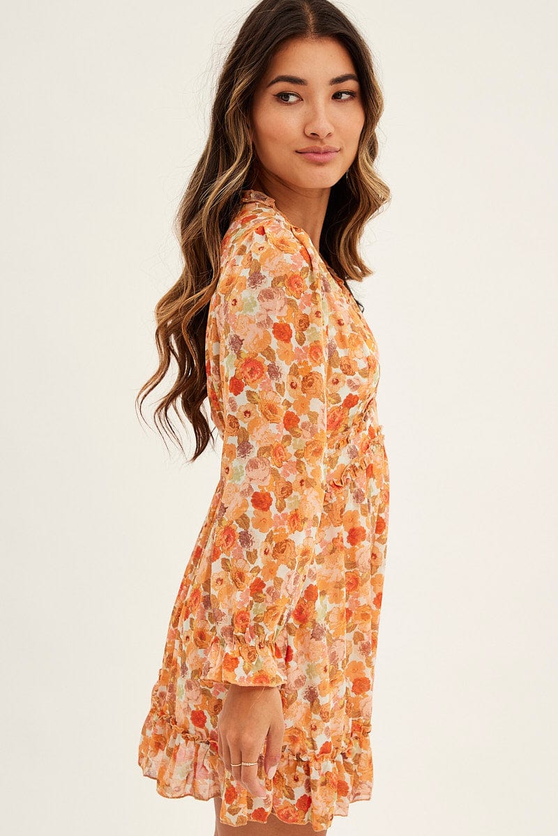 Print Mini Dress Long Sleeve