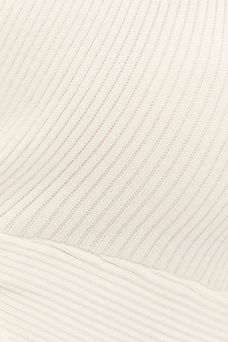 White Knit Top Crop Twisted Front