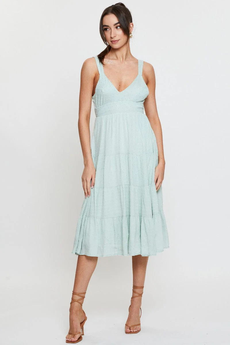 Green Midi Dress Sleeveless V Neck
