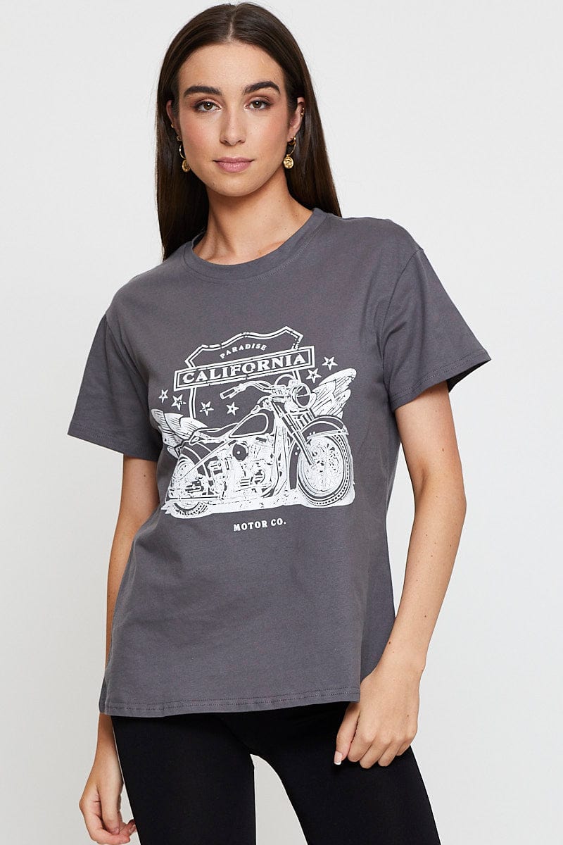 Grey Graphic T Shirt Short Sleeve