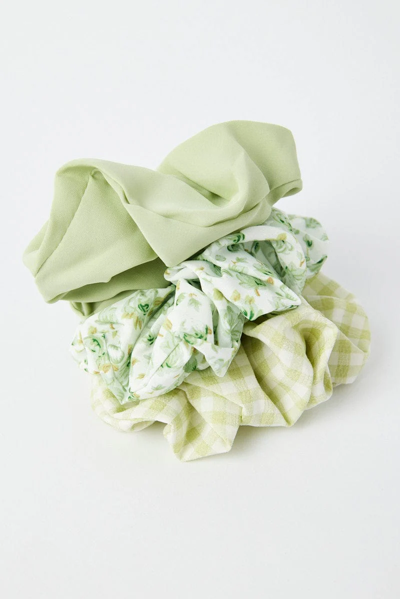 Green 3 Pack Scrunchies