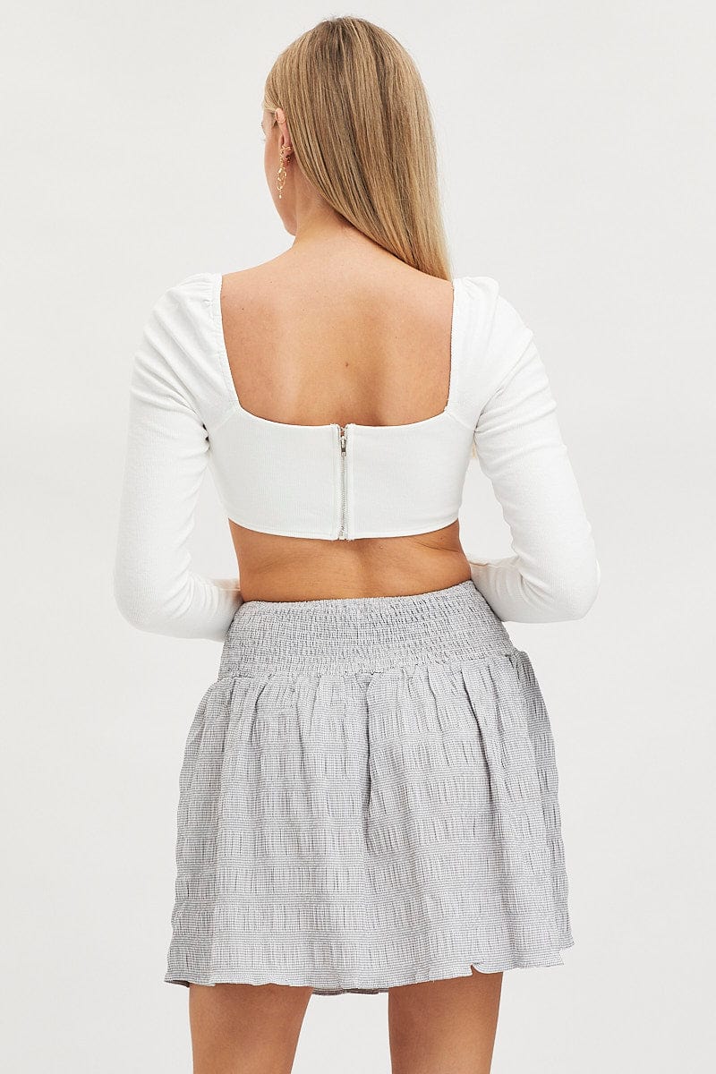 Check Flare Skirt High Rise Shirred Waist