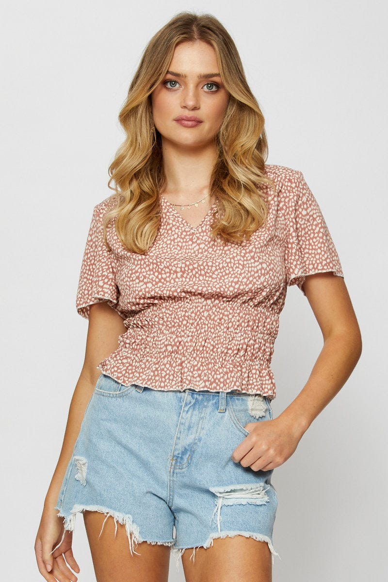 Geo Print Crop T Shirt Short Sleeve
