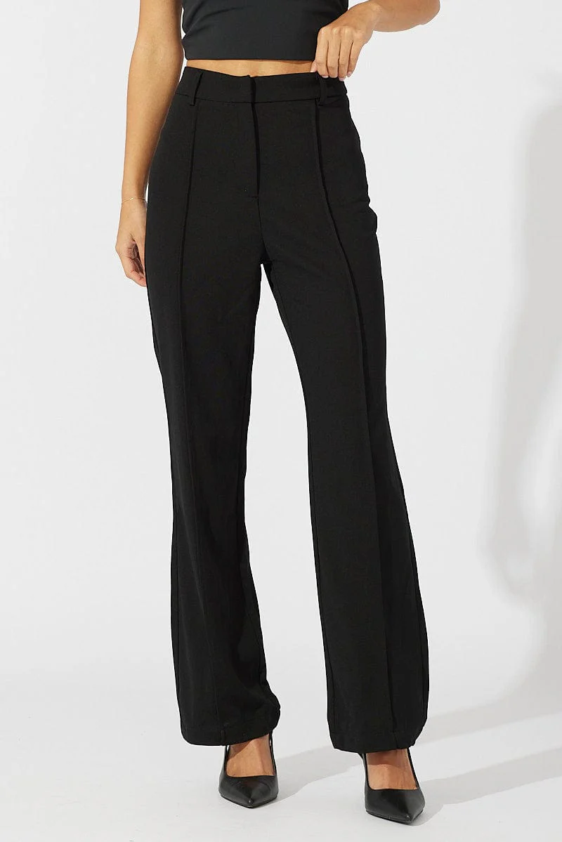 Black Straight Fit Pants High Rise Workwear