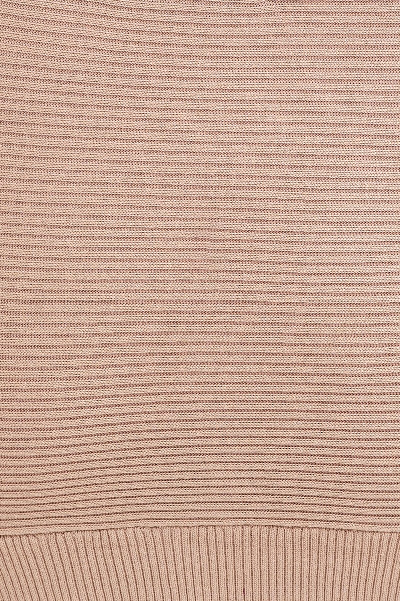 Beige Knit Skirt Midi Side Split