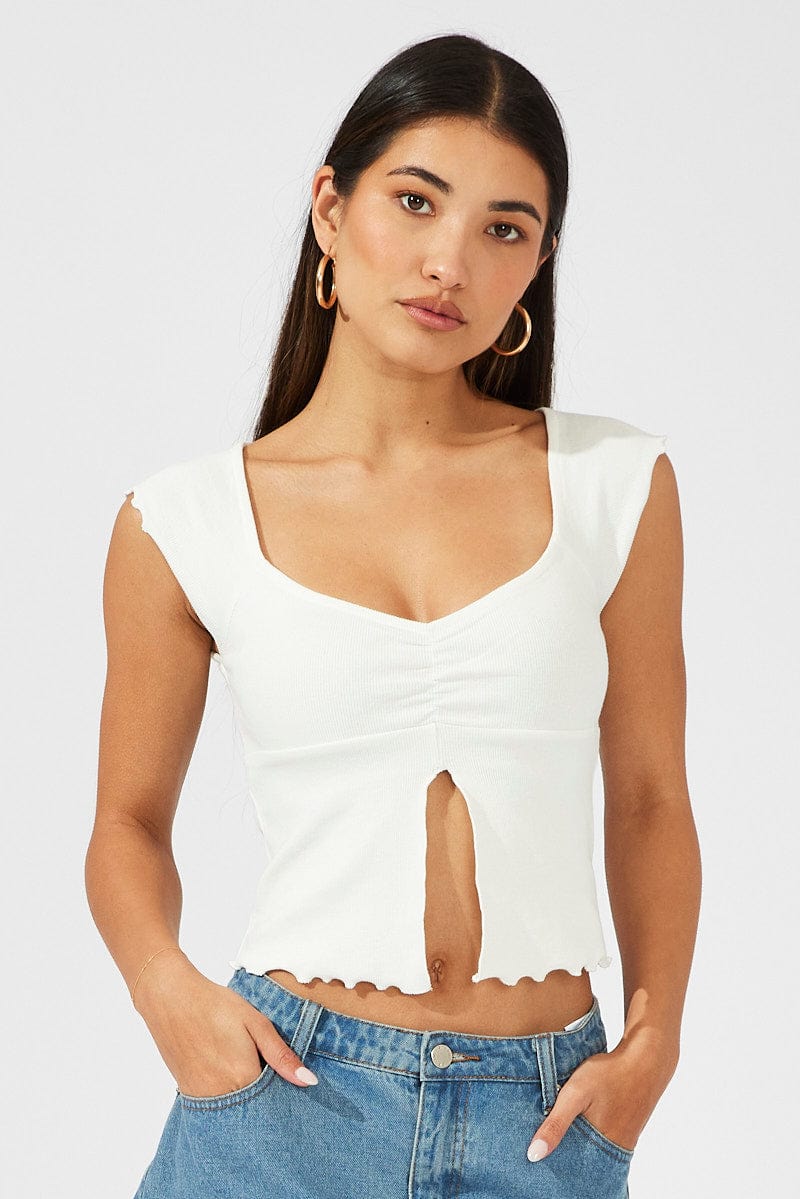 White Top Split Front Short Sleeve