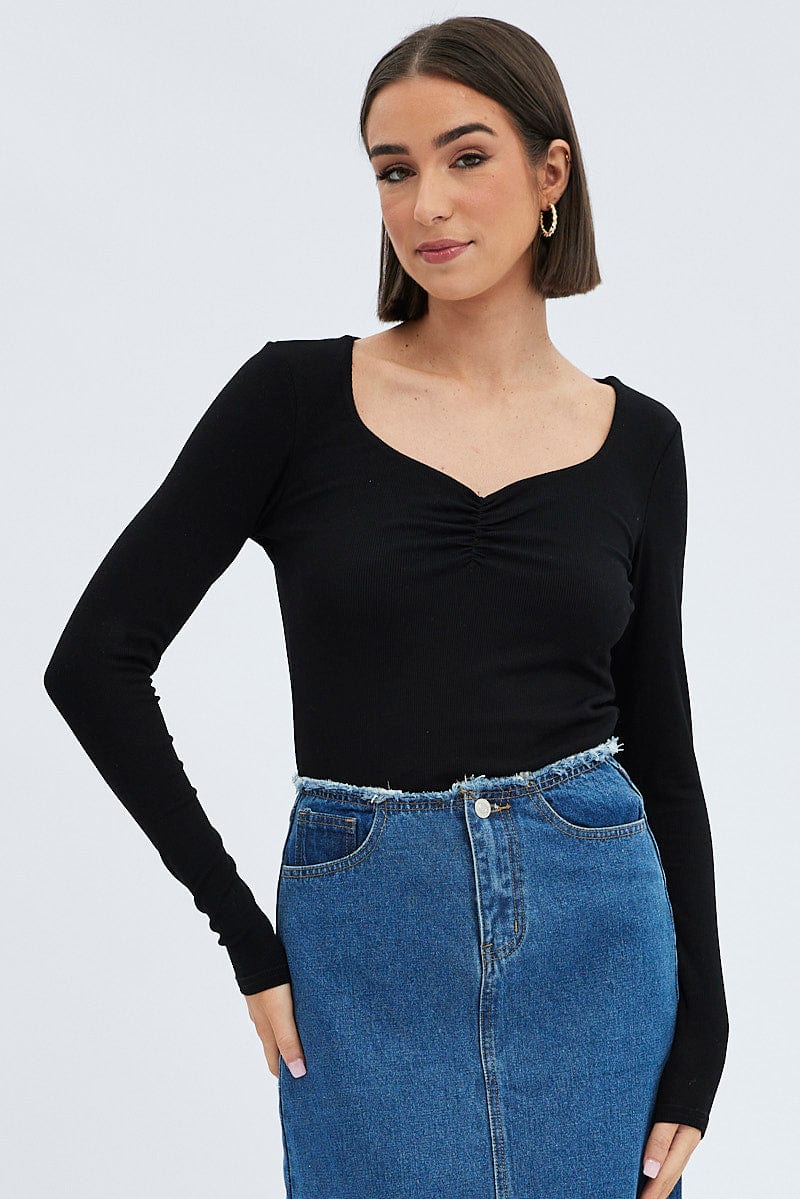 Black Top Long Sleeve Round Neck