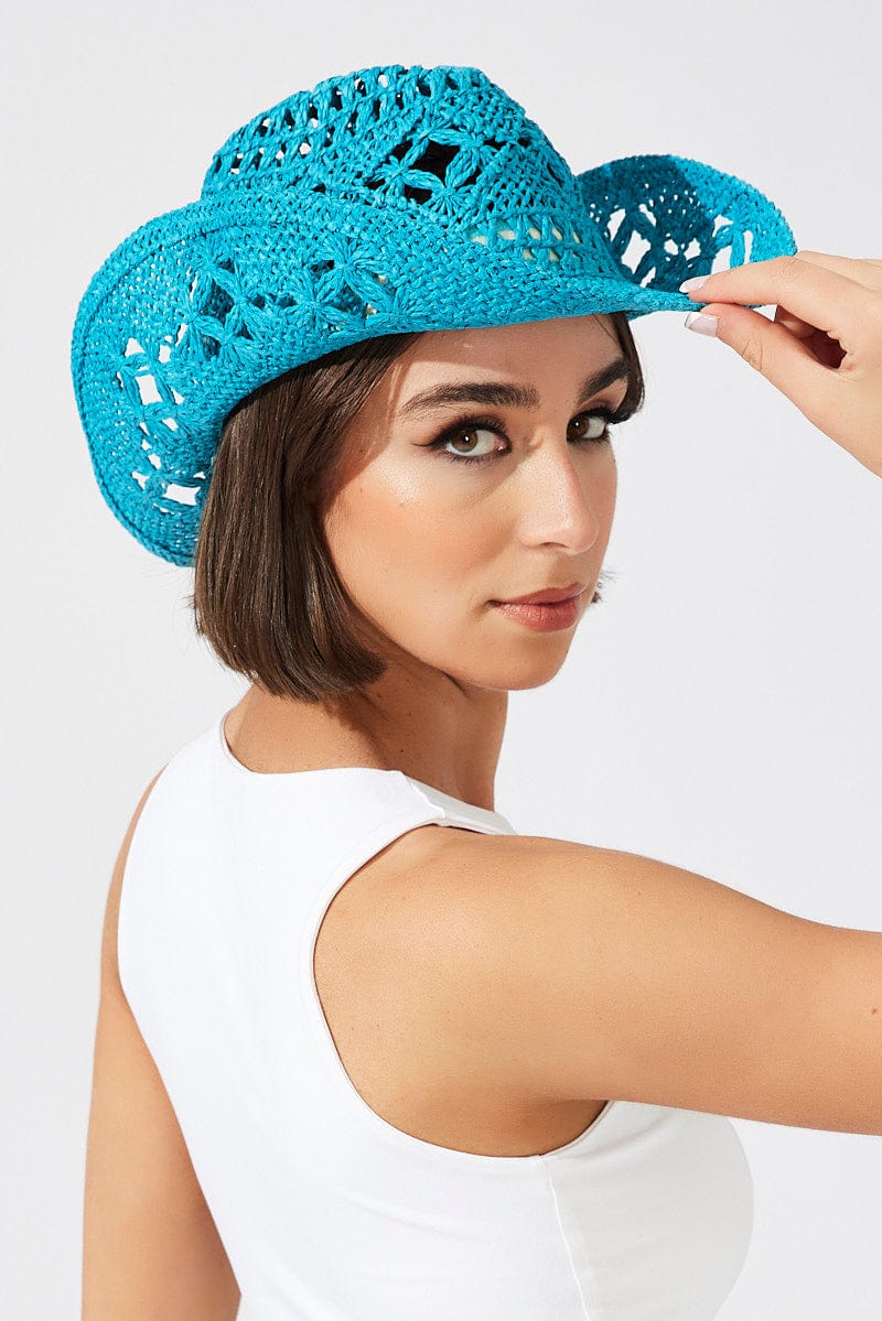 Blue Straw Cowboy Hat