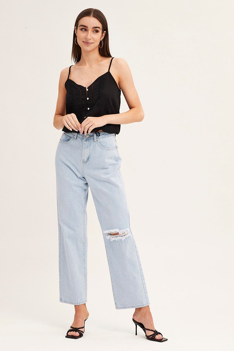 Black Lace Cami Button Front