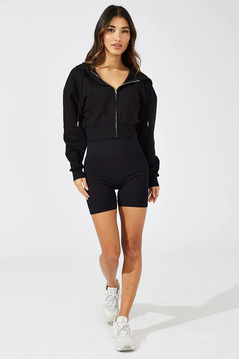 Black Hoodie Zip Long Sleeve