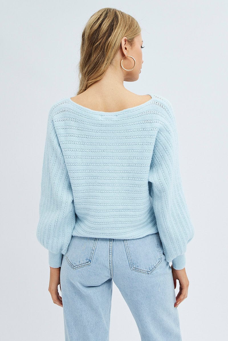 Blue Knit Top Long Sleeve