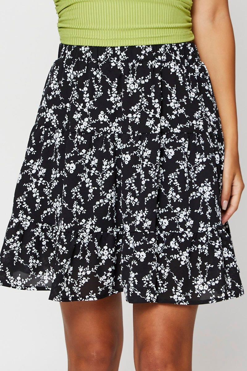 Print Flare Skirt Mini High Rise