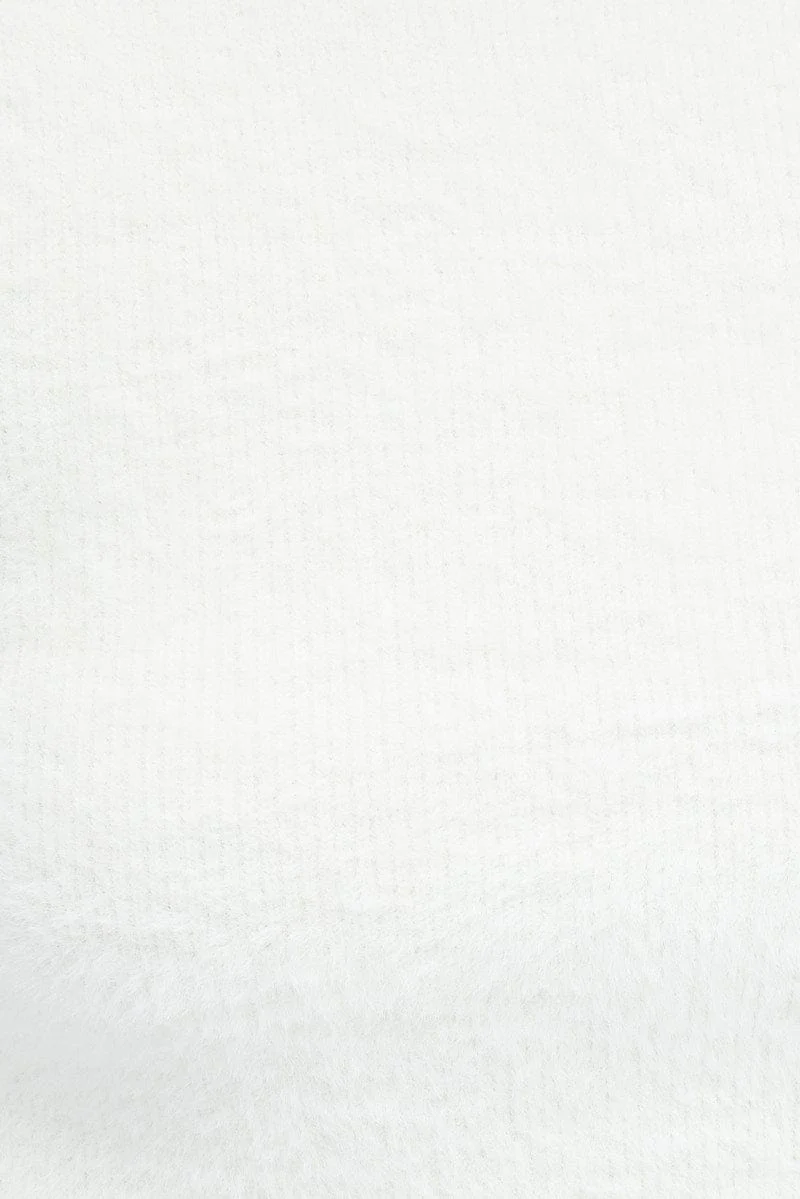 White Fluffy Knit Top Short Sleeve Crew Neck