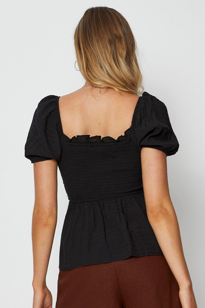 Black Peplum Top Short Sleeve