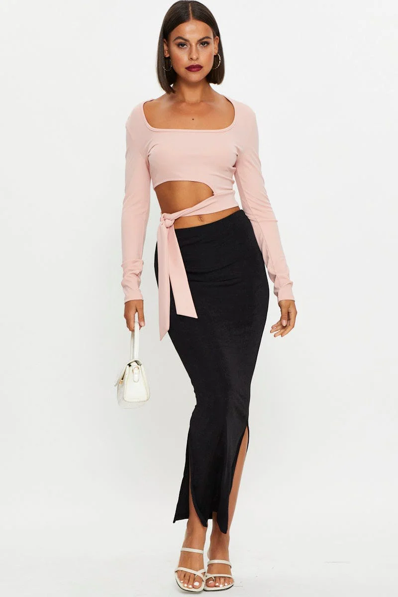 Pink Scoop Neck Tie Top