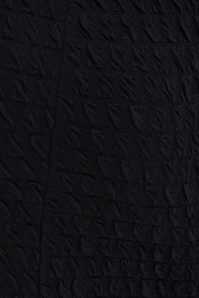 Black Midi Skirt Slim Fit Bubble Textured