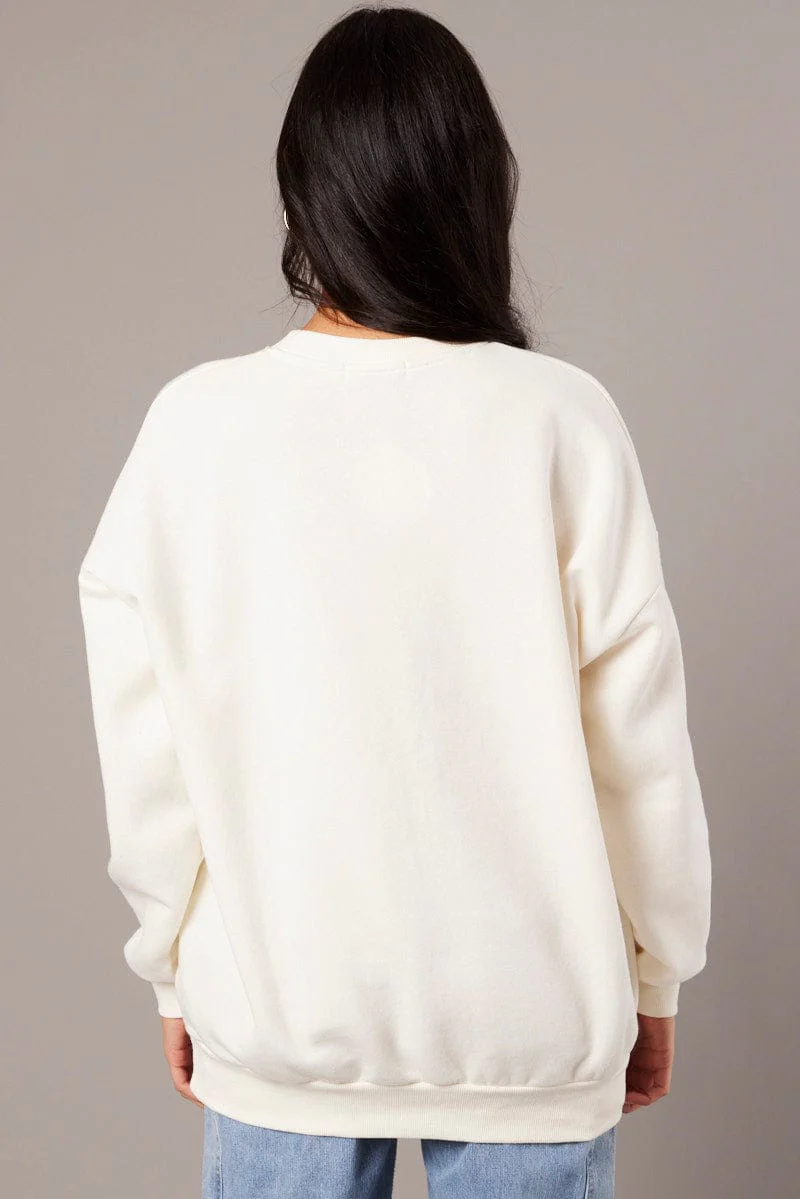White Graphic Sweater Long Sleeve