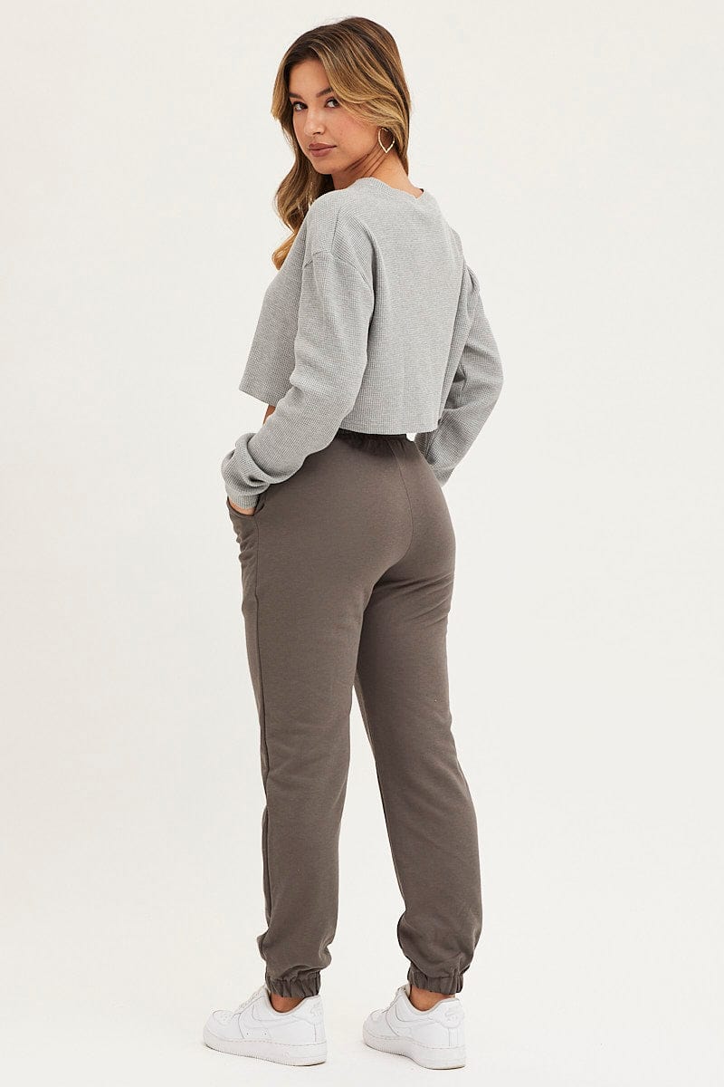 Grey Track Pants High Rise
