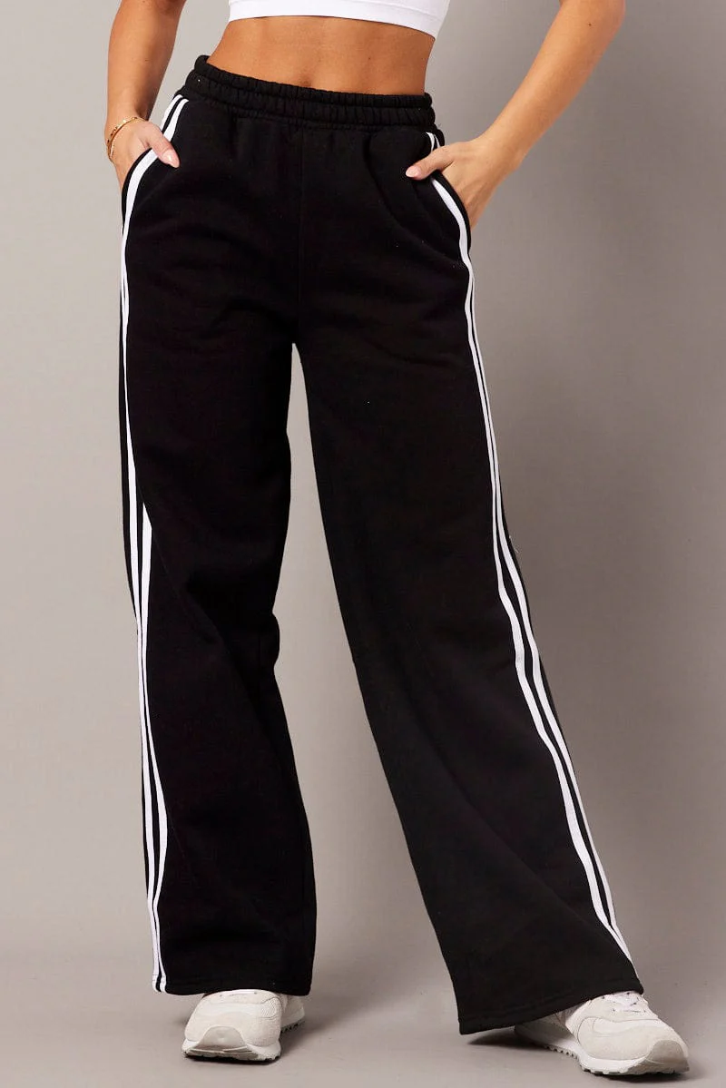 Black Track Pants Wide Leg