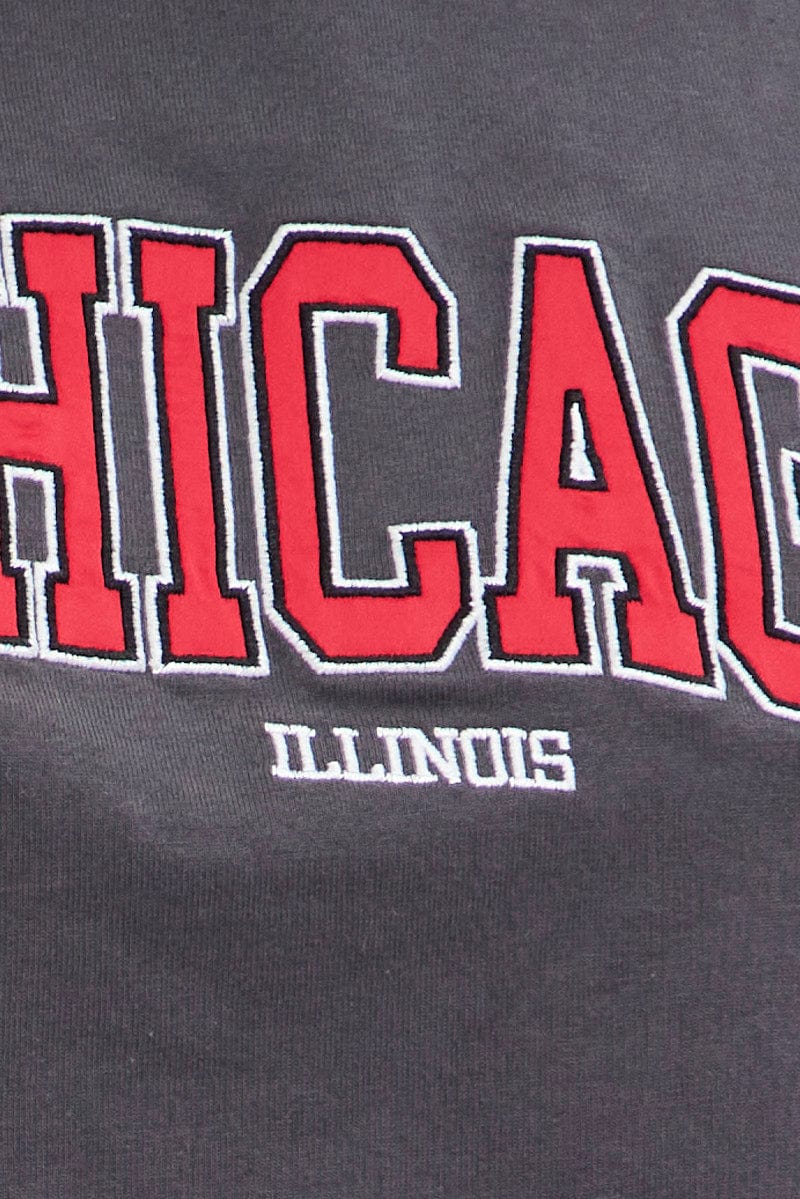 Grey Crop T Shirt Short Sleeve Crew Neck Chicago Cotton