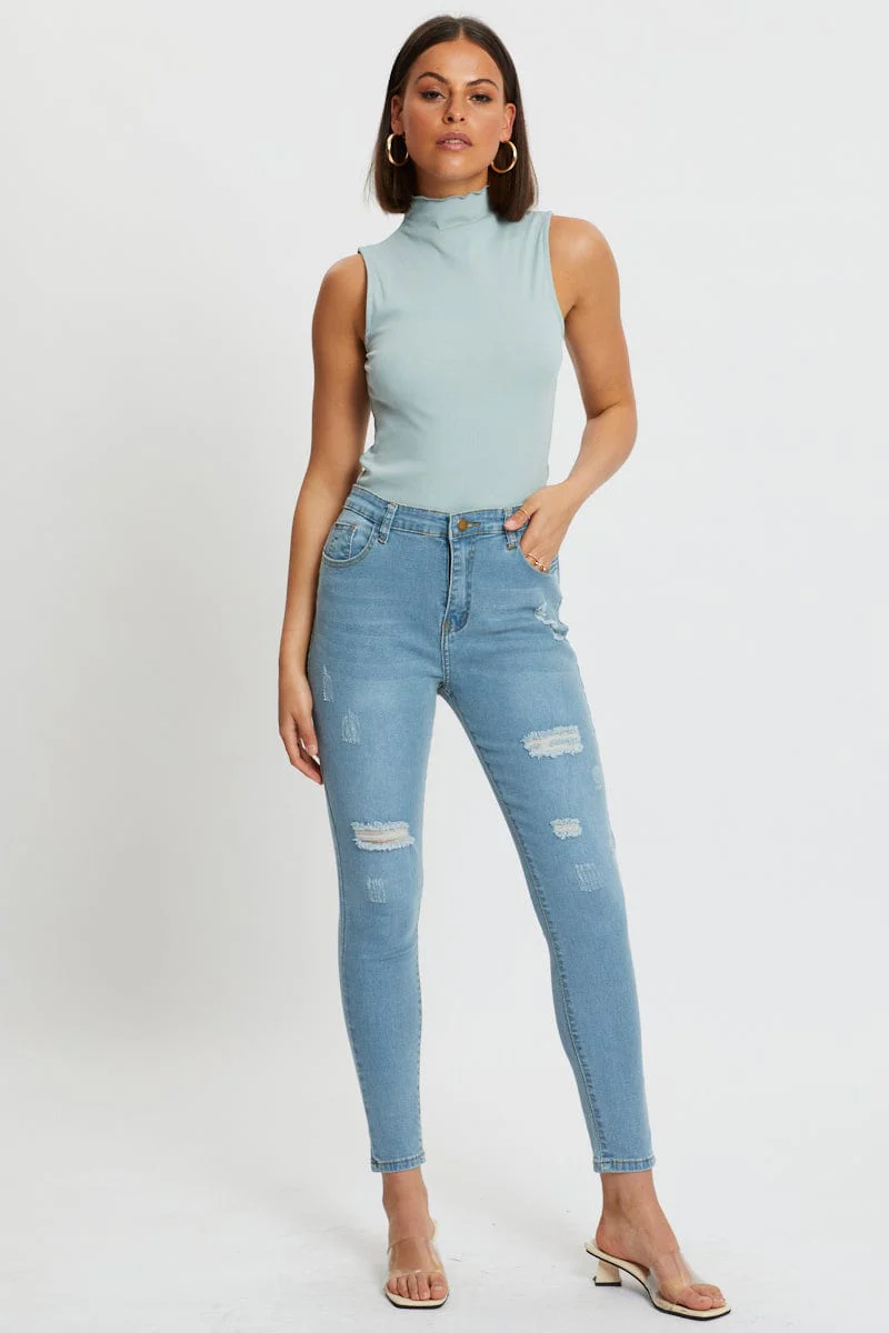 Green High Neck Top Sleeveless