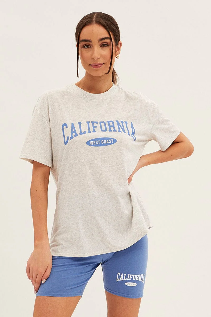 Blue Graphic T And Biker Shorts Set