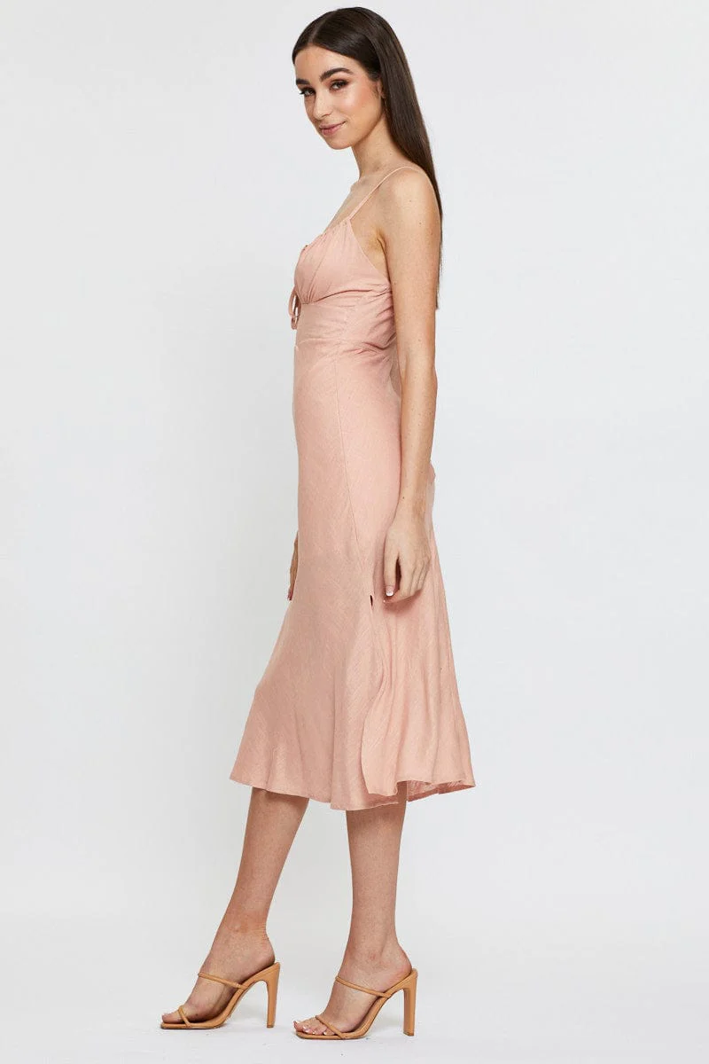 Pink Midi Dress Sleeveless Linen