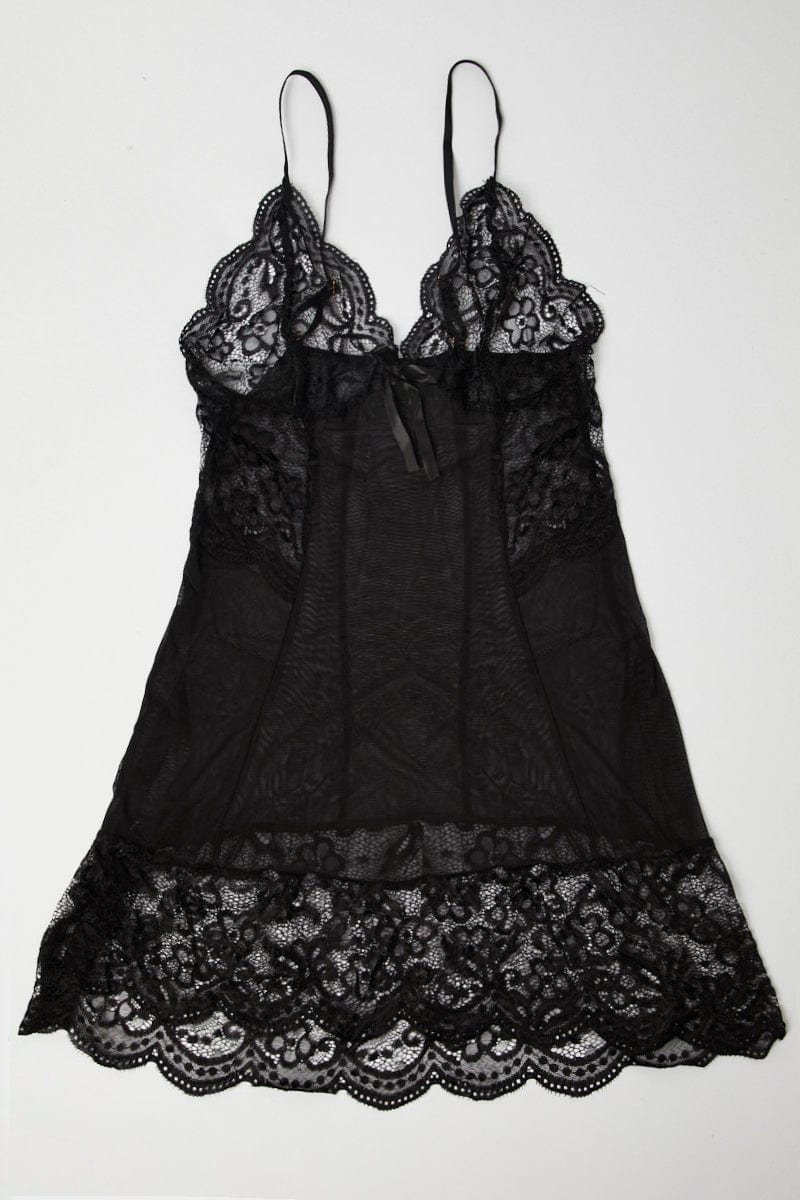 Black Slip Nightdress with Thong