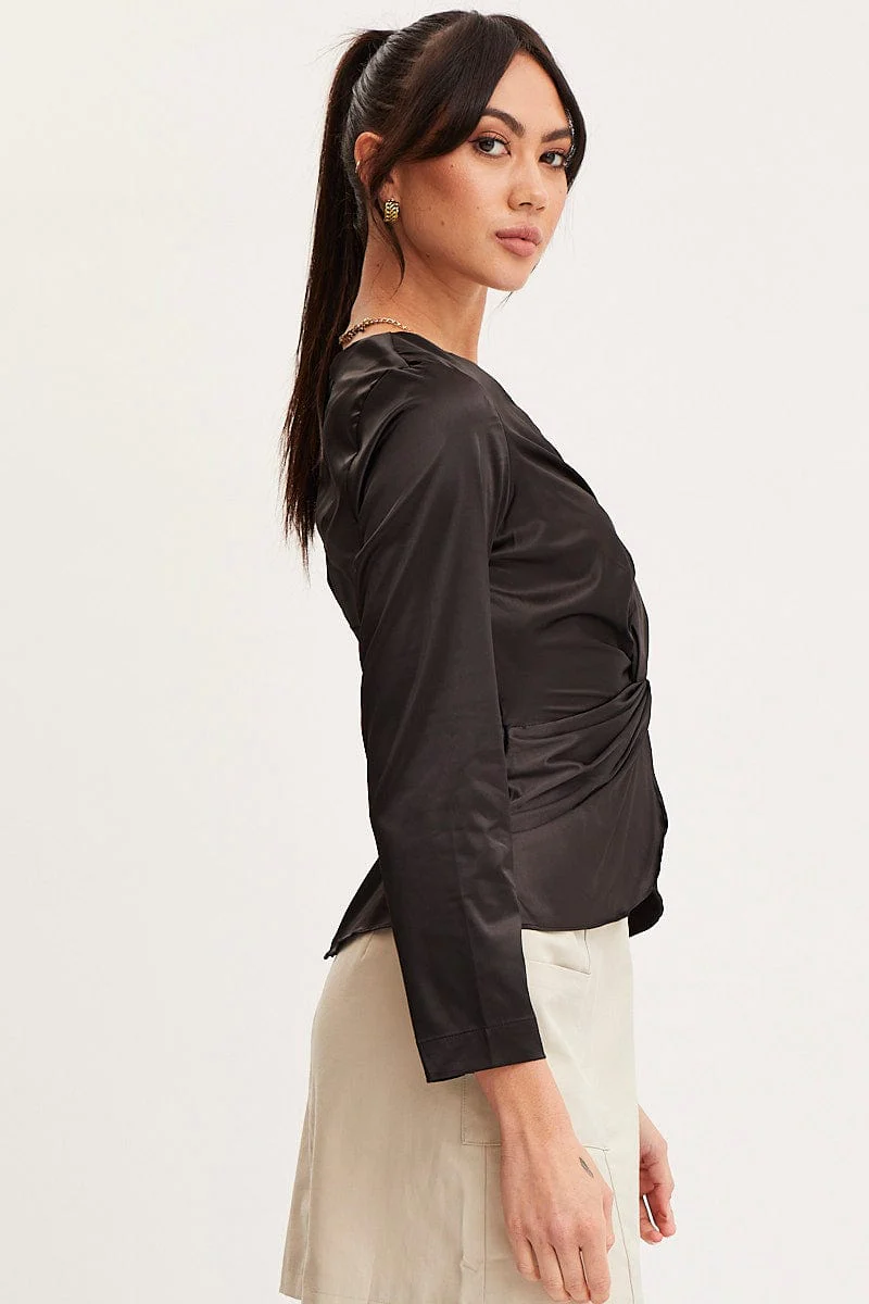 Black Twist Front Top Long Sleeve