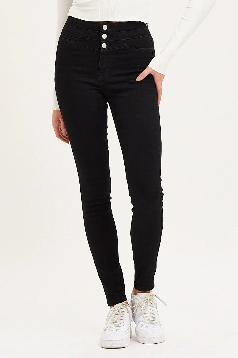 Black Skinny Denim Jeans High Rise
