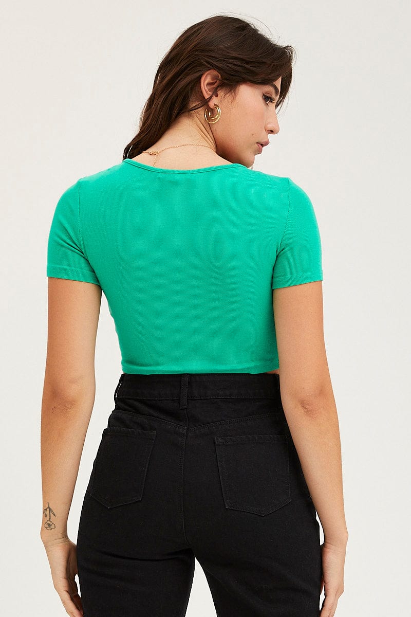 Green Jersey Top Ribbed
