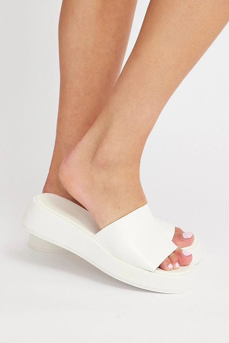 White Wedge Slide Sandals