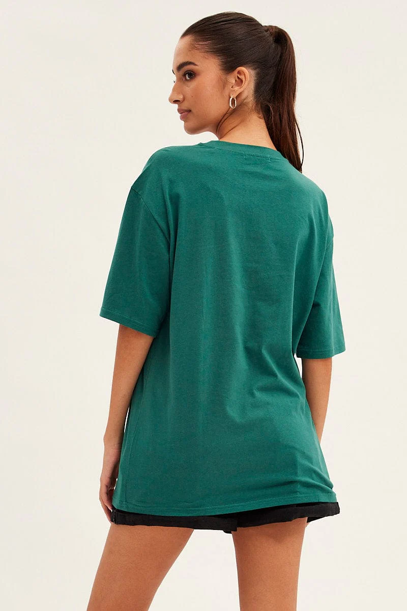 Green T Shirt Short Sleeve Crew Neck California Eagle