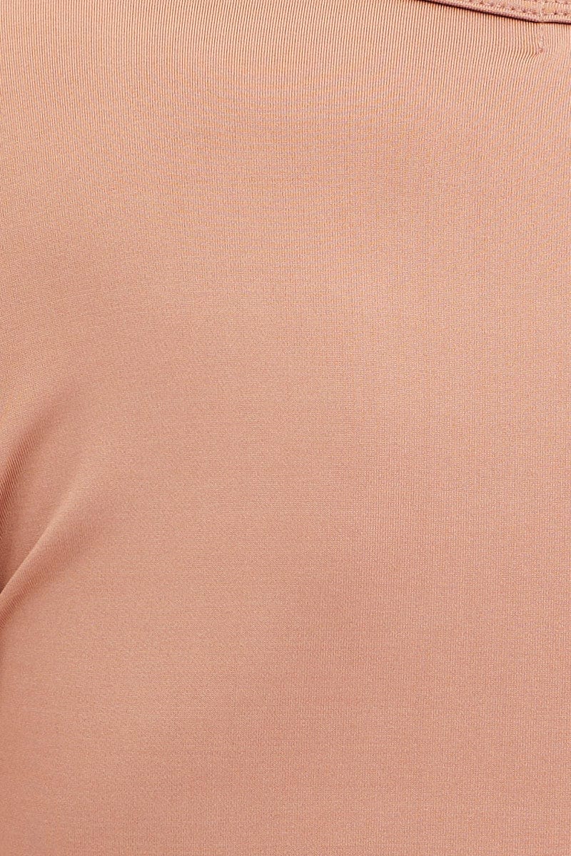 Brown Crop Top Smooth Long Sleeve Scoop Neck