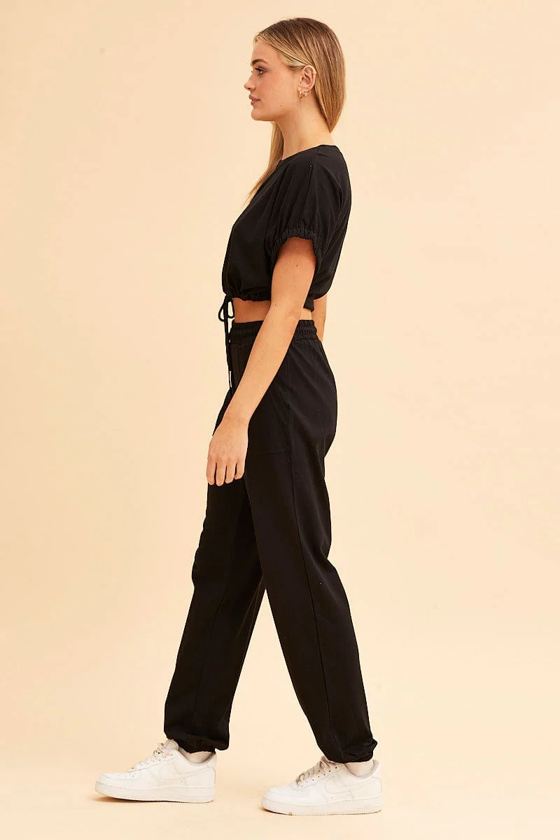 Black Jamie Cotton Jersey Lounge Pants