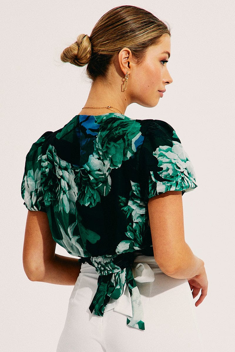 Floral Print Short Sleeve Floral Print V-Neck Crop Top