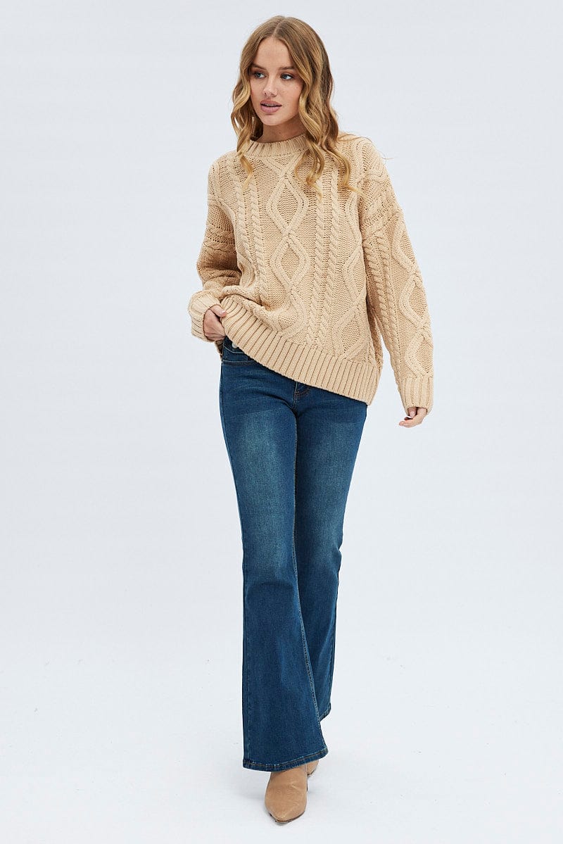 Camel Oversized Knit Long Sleeve Cable