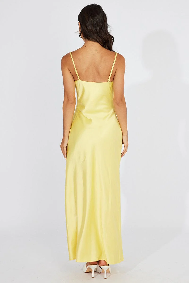 Yellow Maxi Dress Strappy Satin