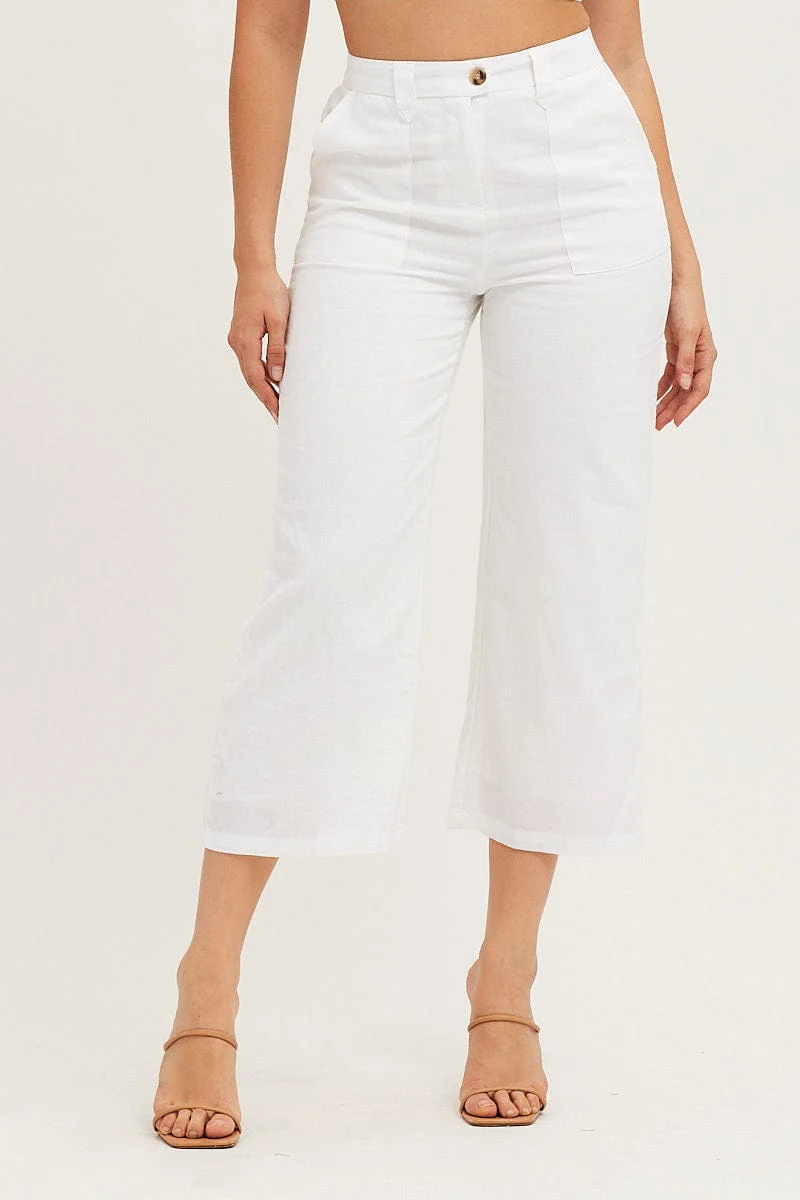 White Wide Leg Pants High Rise