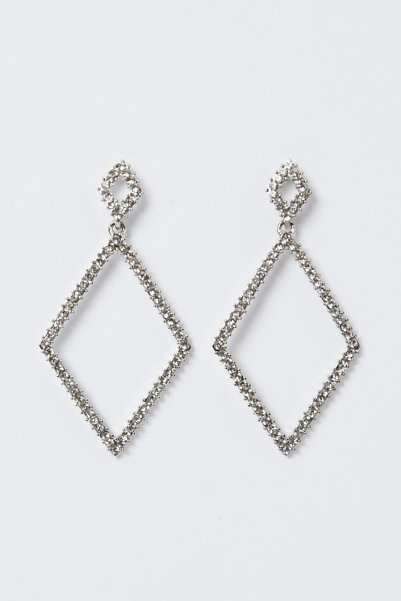 Silver Rhinestones Detail Earrings