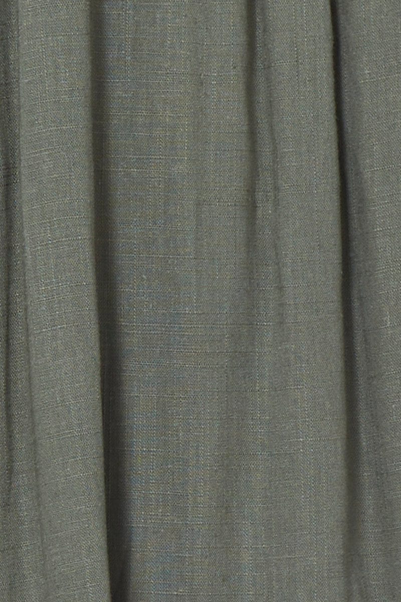 Green Crop Top Short Sleeve Round Neck Linen