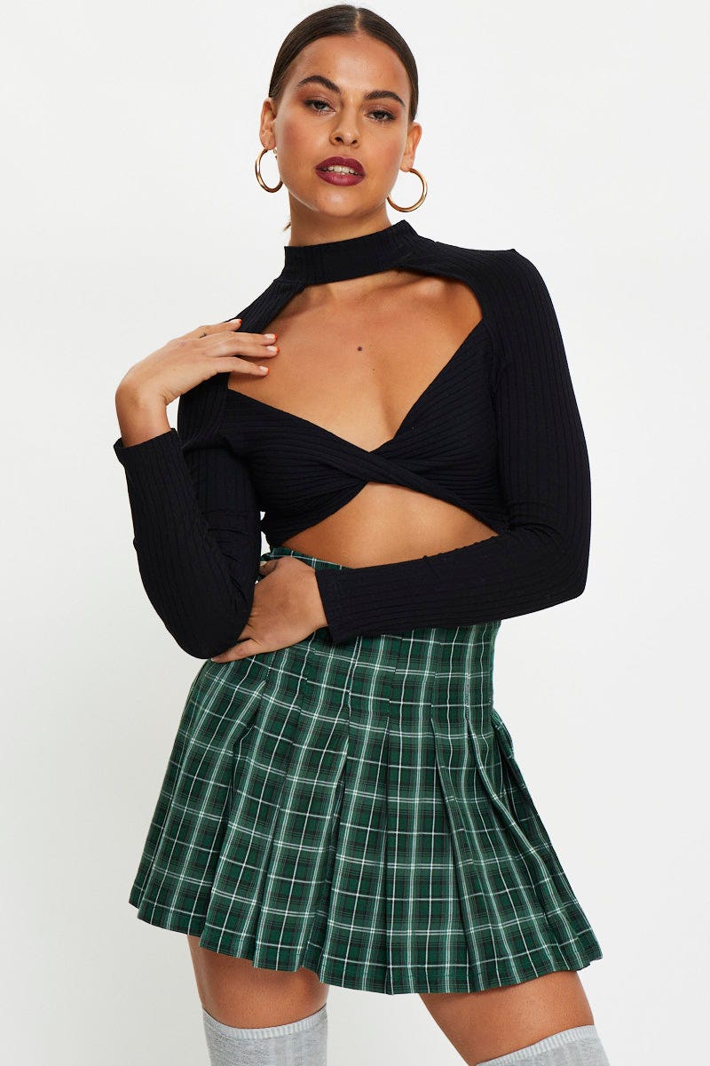 Black Twist Front Cut Out Shrug Top