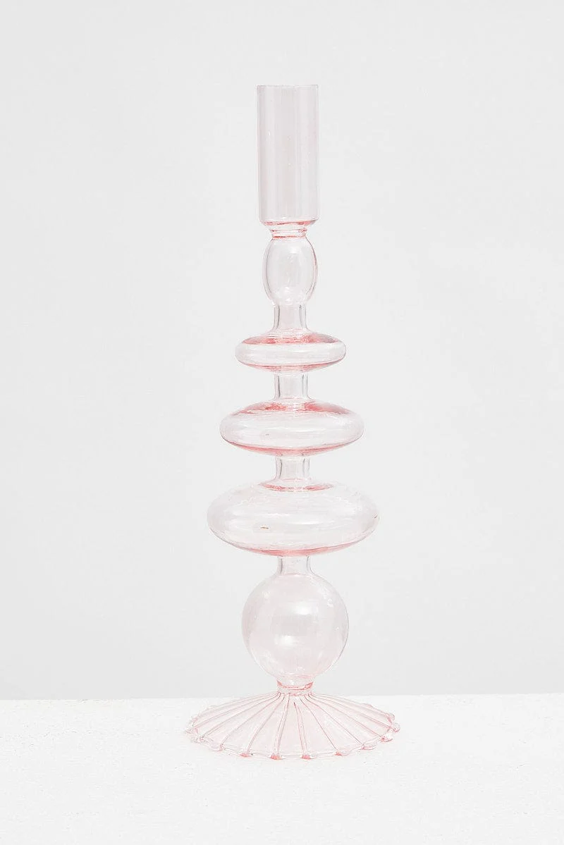 Pink Taper Glass Candle Holder And Vase