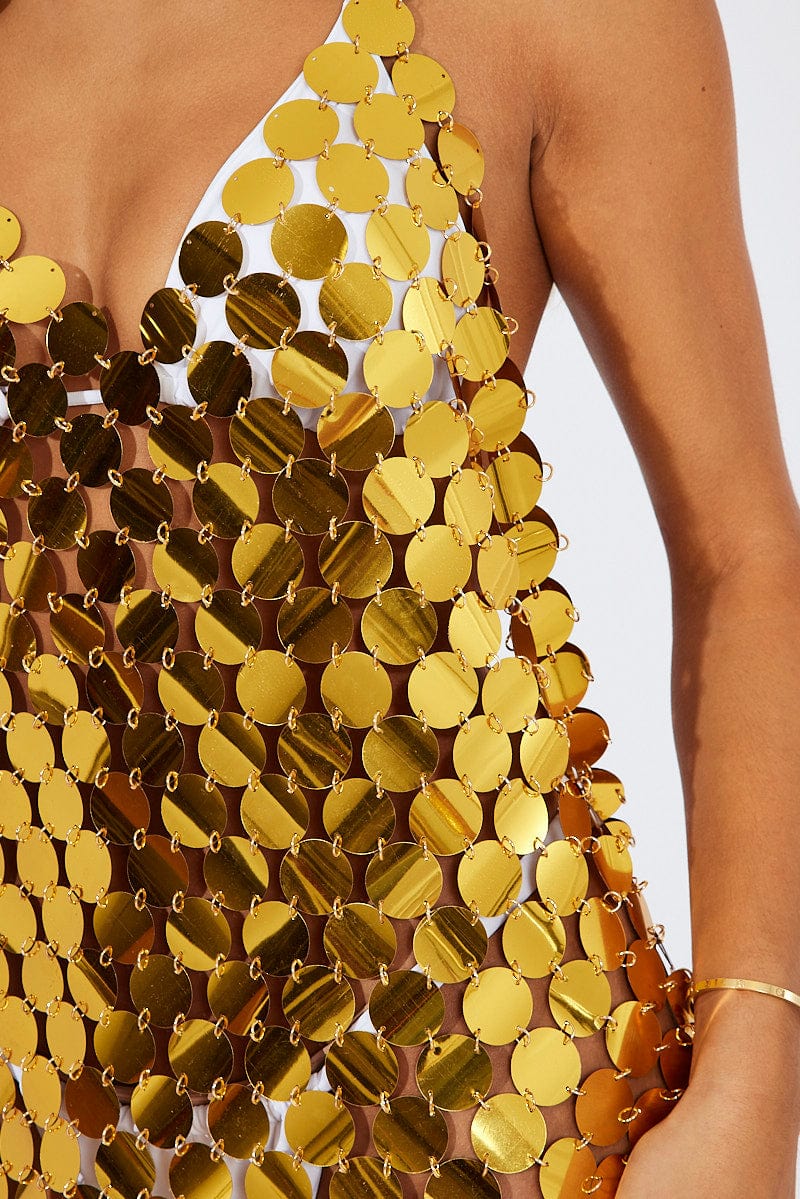 Gold Disc Sequin Bodycon Dress