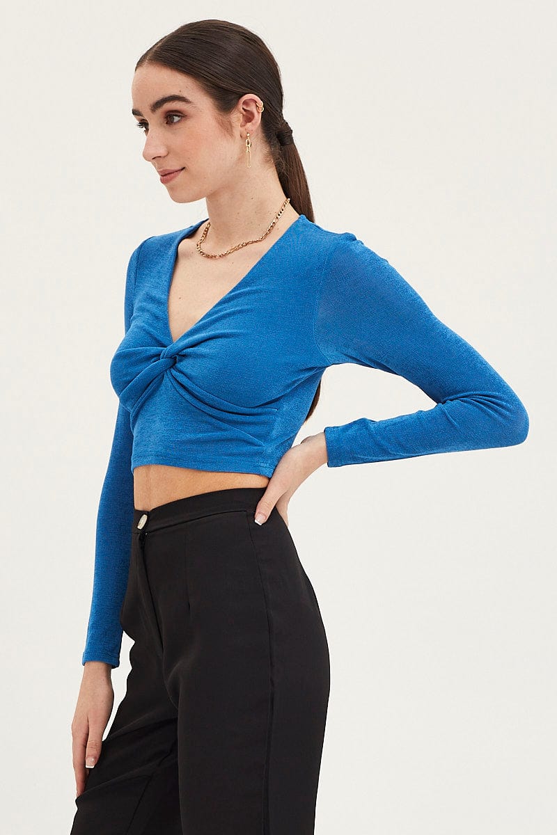 Blue Top Long Sleeve V Neck