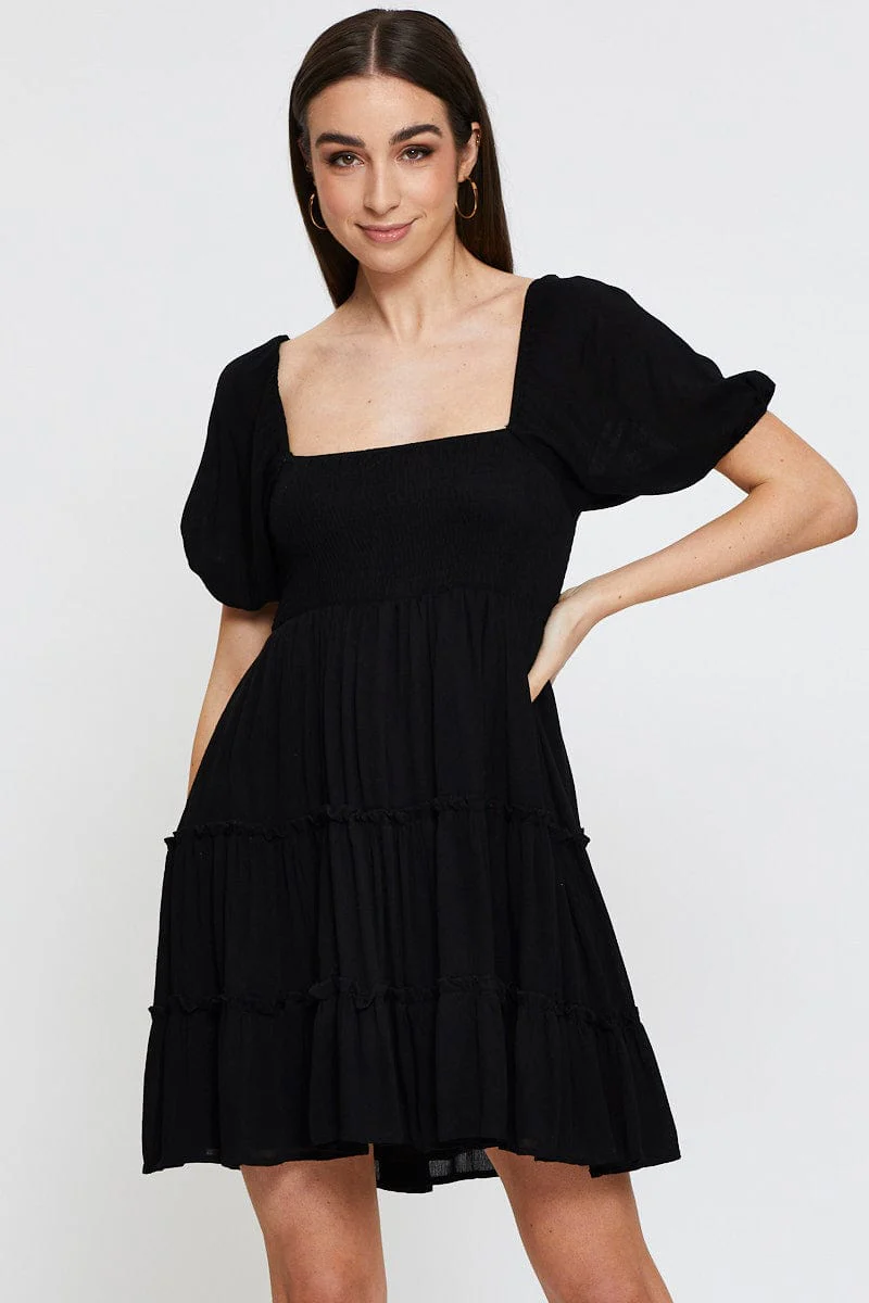 Black Mini Dress Square Neck