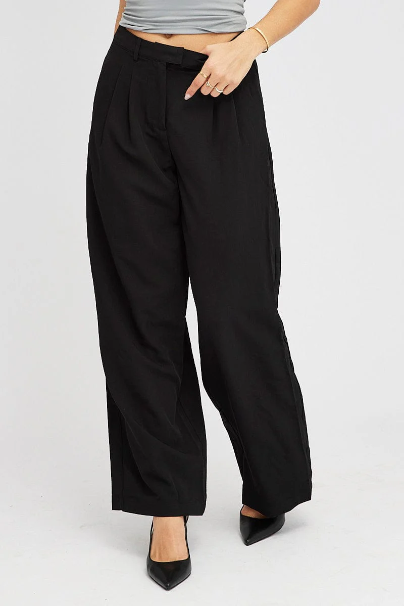 Black Wide Leg Pants Tailored Low Rise
